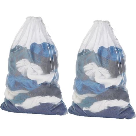 Juego de 2 bolsas de malla grandes para lavandería, 60 x 90 cm, ideales para lavadora, viajes, residencias universitarias, color blanco.