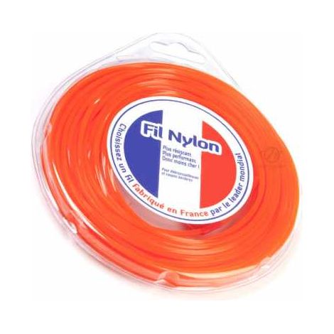Fil nylon 2,4 mm x 15 m. Carré. Orange. Blister. Fil débroussailleuse (1/5)