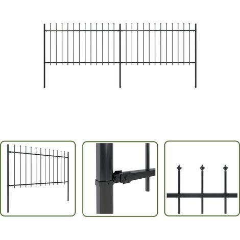 The Living Store Gartenzaun mit Speerspitzen Stahl 3,4 x 1 m Schwarz - Gartenzaun - Stahlezaunt - Metallzaun - Zierzaun - Sicherheitszaun (1/5)
