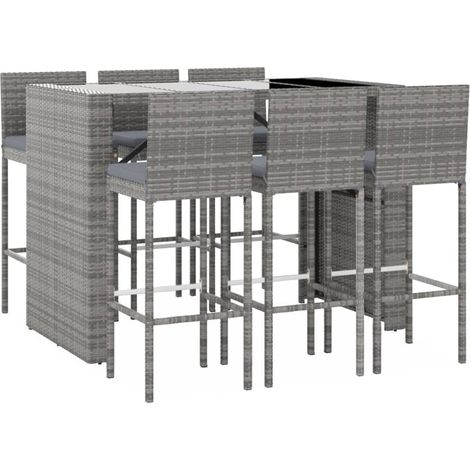 Set bar da giardino da 7 pezzi con cuscini in polyrattan grigio 020013423