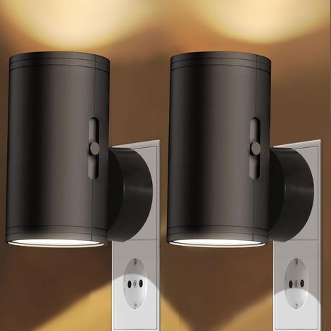 Set di 2 luci notturne a LED, presa per luce notturna a LED con controllo touch, luce notturna plug-and-play per cucina, corridoio, scale, soggiorno, luce bianca calda, nero