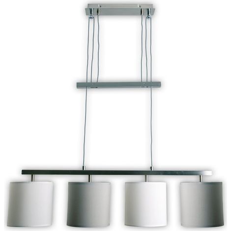 Suspension 4 Lampes Design Moderne en Métal et Textile Gris et Blanc Réglable en Hauteur 86 cm - PANGIVO (1/5)