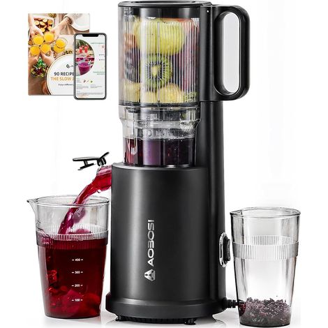 AOBOSI Slow Juicer mit 135 mm großer Einfüllöffnung, 200 W Kaltpress Entsafter mit Rückwärtslauf & Dreifachfilter, BPA-frei & leise, ideal für frischen Saft aus Obst und Gemüse (1/5)