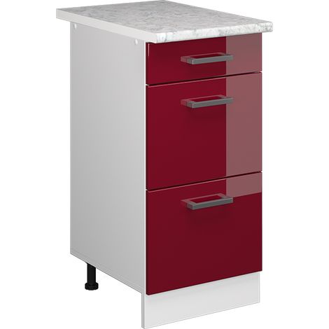 Unterschrank R-Line, Bordeaux Hochglanz, 40 cm mit Schubladen, Vicco