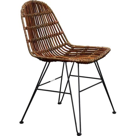 Chaise en Rotin Naturel et Métal Noir Tressée à la Main pour Salon et Terrasse Assise 45 cm - PANGIVO (1/5)