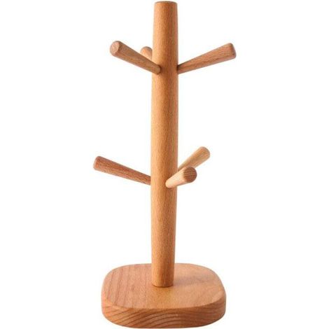 Porte Tasse avec 6 Crochets, Porte-gobelets en forme d'arbre, Porte-tasses en Bois, Rangement Tasse, Support Tasse a Cafe, pour la Maison et le Burea