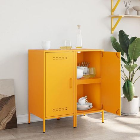 Ensemble de 2 Meubles de Rangement Cuisine, Buffet d'Appoint en Acier, Couleur Jaune Moutarde, 36 x 39 x 79 cm, Étagère de Stockage pour Salon ou Entrée (1/5)
