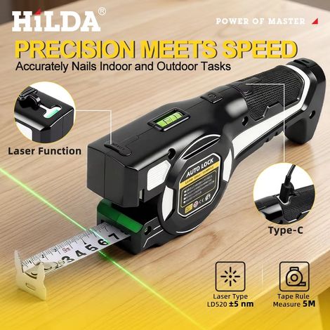 Mètre Laser 2-en-1 Télémètre Infrarouge Ruban Acier Lignes Croisées Mesure Intérieur Travaux Rénovation