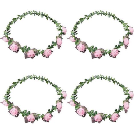 Couronne de fleurs roses (lot de 4) pour cheveux de mariée, bandeau et guirlande, accessoire de coiffure pour femmes et filles-Pink (1/5)