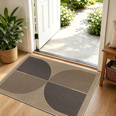 Paillasson pour l'extérieur et l'intérieur - 60 x 90 cm - Aspect jute - Antidérapant - Anti-saleté - Lavable - Pour l'extérieur - Pour porte d'entrée, entrée, balcon (1/5)