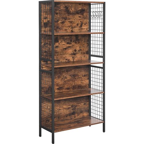 Libreria con 4 ripiani per libri e oggetti decorativi struttura in acciaio stabile con ganci a S per soggiorno camera da letto marrone rustico e nero 120004247