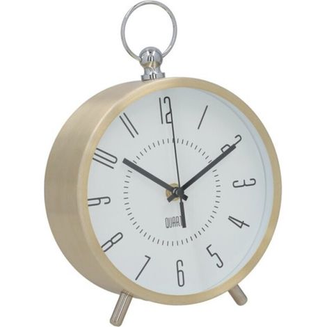 Horloge de table - métal - doré - 17 x 7 x 25 cm - horloge - horloge de table - horloges de table - style réveil - vintage (1/4)
