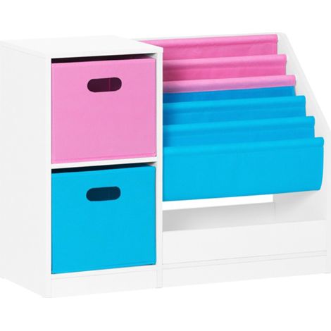 SoBuy Children Kids Bookcase Toy Shelf Children Sling Bookshelf with 2 Fabric Boxes,KMB76-F