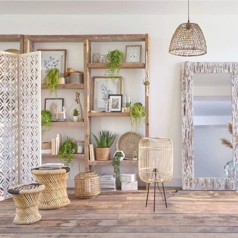 Atmosphera – Lot de 2 tables d'appoint en chanvre et bambou – Ø38 x H.38 cm et Ø30 x H.28 cm – Design artisanal naturel pour intérieur