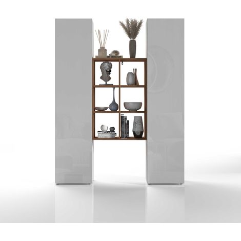 Parete Attrezzata Moderna per Soggiorno 140x30x180cm - ECHO - Colore: bianco laccato lucido (1/5)