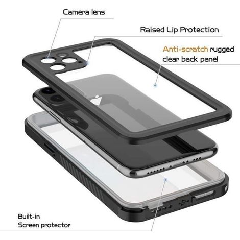 Coque étanche iphone 11 Pro - Imperméable, antichoc et antipoussière - Noir et Gris