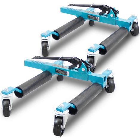 2x BITUXX PKW Rangierhilfe Rangierheber mechanisch Wagenheber Auto Rangierroller Rangierheber belastbar bis 560 kg pro Rangierroller (Blau)