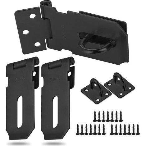 3 Pièces Moraillon de Cadenas avec Vis,Verrou de Porte Acier Inox,Moraillon Loquet pour Placard Tiroir Porte de garage,Porte du jardin,Pièce à Outils (Noir (Petite Taille)) (1/5)