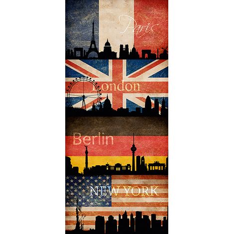 Papier peint urbain idéal chambre ado | Papier peint bande décorative style industriel | Tapisserie à motif drapeau et ville - 2,50 x 0,35 m (1/3)