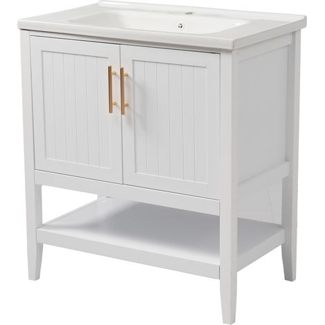 Mueble de baño con lavabo cerámico y mueble bajo 80x47x90 cm blanco HOMVRA (1/5)