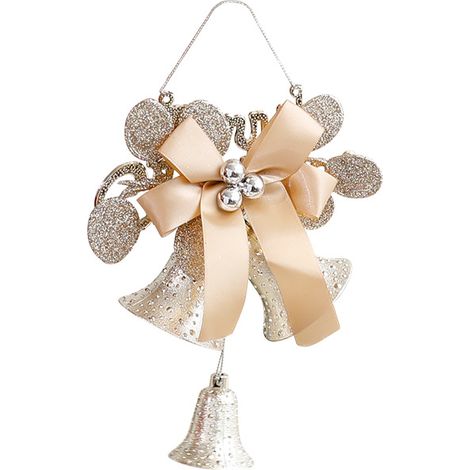Ornement suspendu cloches pailletées argentées avec nœud satin 20×15 cm, décoration sapin de Noël (1/5)