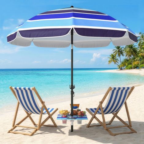 Parasol plage Ø198cm UV30+ table pliante porte-gobelet ajustable basculant multicolore