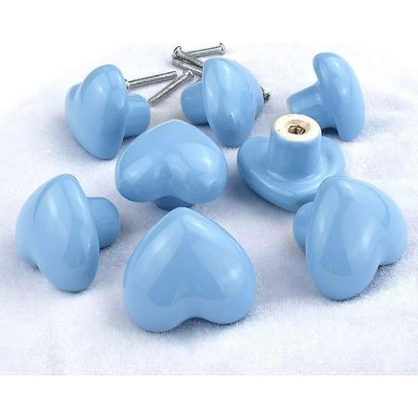Ensemble de 8 boutons de porte de placard de cuisine en céramique pour chambre d'enfant, motif cœur bleu (1/5)
