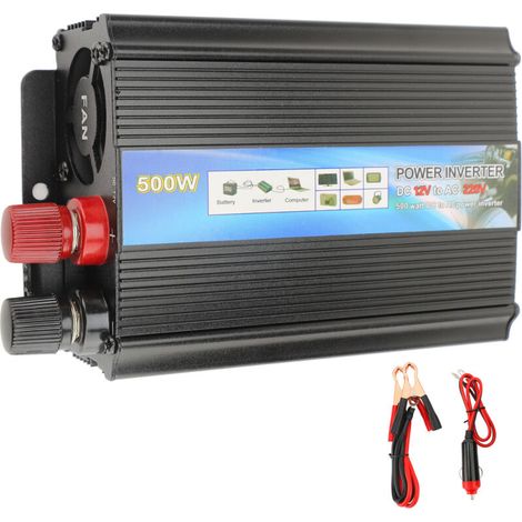 Onduleur 12 V, convertisseur CC/CA 500 W en alliage d'aluminium haute efficacité, pour voiture et maison, prise UE 220 V (1/5)