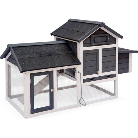 Wooden chicken coop for 3 chickens with nesting box, Galinette, Anthracite, 151x69.5x92.5 cm