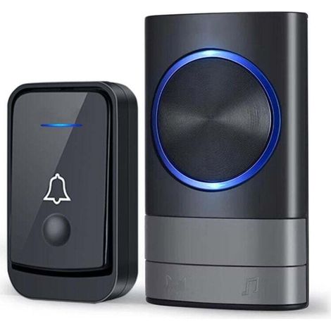 Wireless doorbell, IP44 waterproof, outdoor doorbell kit with plug-in receiver for home and office (black) (1/4)