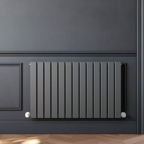 ELEGANT 600 x 988 mm Anthracite Designer Radiator High Heat Output Horizontal Column Double Flat Panel Radiator Heater + Anthracite Thermostatic Radiator Valves (1/5)