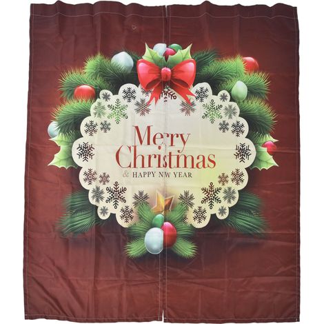 Rideau de Noël en Polyester 3D 170x200 cm pour Balcon, Terrasse ou Porche - Impression Digitale Joyeux Noël (1/5)