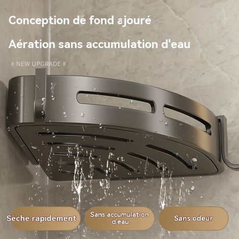 Étagère de rangement triangulaire pour salle de bain, en aluminium spatial, fixation murale sans perçage, robuste et durable pour les coins de salle de bain. (1/4)