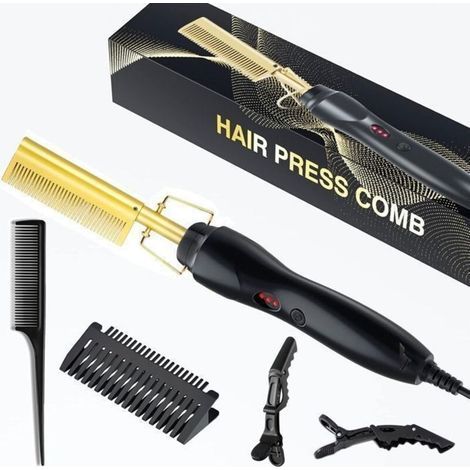 Pettine riscaldato, piastra elettrica per capelli, pettine di bellezza per capelli ricci, pettine arricciacapelli, temperatura regolabile (1/5)