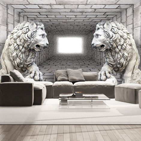Papier peint adhésif Lions de pierre - 147 x 105 cm