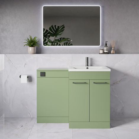 Napoli 460 Olive Green 1100mm 2 Door Vanity Unit Toilet Suite with Glide Basin - 1100mm - Gunmetal Grey 160mm HandleWithout Kingston Toilet Pan