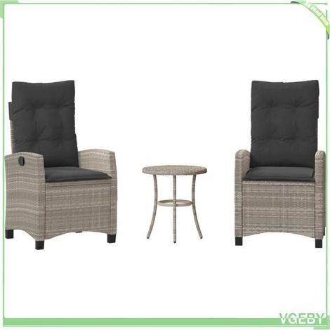 Ensemble de bistro 3 pcs - FAFEICY - 365230 - résine tressée gris clair - dossier réglable - coussins amovibles (1/5)