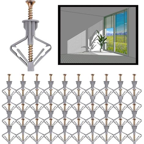 Vis murales – Ensemble de vis et chevilles murales Boulons assortis Kit de matériel d'installation pour tuyaux d'expansion creux Ancrages de montage pour cloison sèche, plaques de plâtre (1/5)