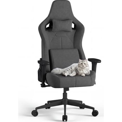 Chaise Gaming en Tissu, Fauteuil Ergonomique 200 kg, Gris Foncé (1/5)