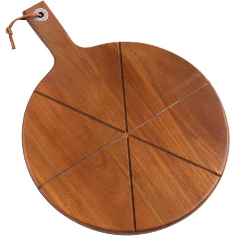 Planche à pizza avec poignée, grand plateau avec 6 rainures Planche à découper ronde en bois pour cuisine, pâtisserie, charcuterie, viande, fromage, pain, fruits, repas de fête (1/5)