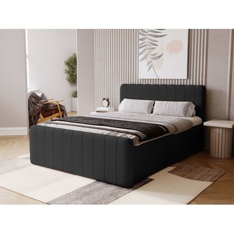 Lit continental Osteno avec rangement 180 x 200 double, velours, noir (1/5)