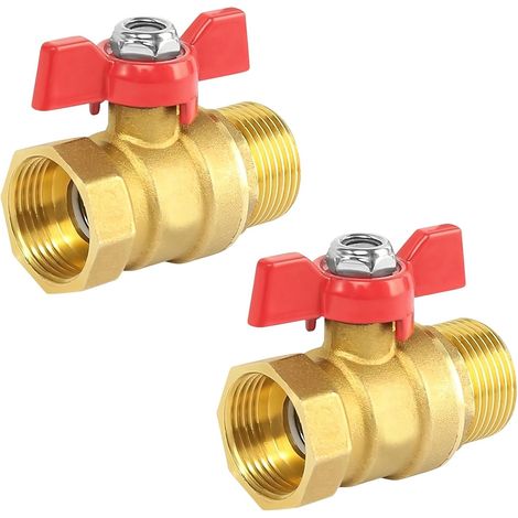 2pcs 3/4 Inch Brass Garden Ball Valve with Red Wing Handle 60mm Length for Kitchen Bathroom (1/5)