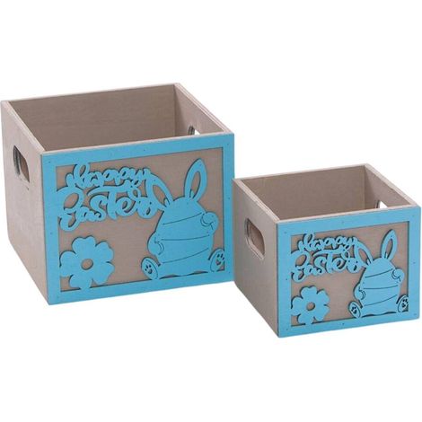 Cache-pot bleu ciel en bois Pâques, set de 2, 15 x 15 x H. 12 cm (lot de 3) (1/2)
