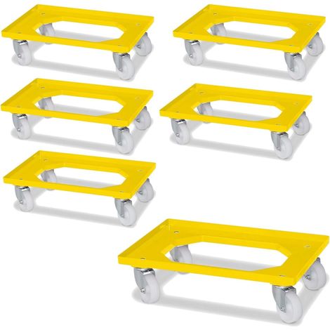 BRB Lot de 6 roulettes logistiques pour conteneur Euro - 615 x 415 x 175 mm - Roues en plastique blanches et jaunes