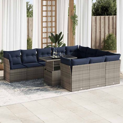 Set sofás jardín y cojines 11 pzas ratán sintético acacia gris vidaXL (1/5)