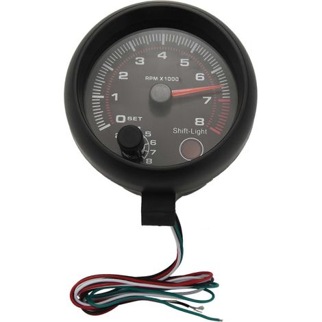 Universeller 3,75-Zoll-Drehzahlmesser mit weißer LED-Hintergrundbeleuchtung, 12 V, roter Schaltanzeige für Benzin-Pkw, 0–8000 U/min (1/5)