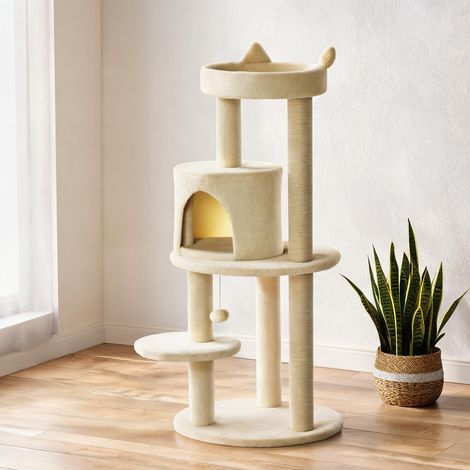 Arbre à chat beige en truciolato Peluche 48 x 48 x 104 cm (1/5)
