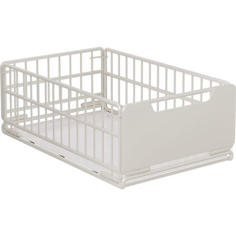 Organisateur coulissant pour placard de cuisine - Panier tiroir extractible pliable en acier 43x30x18 cm, poignée, glissières silencieuses, installation sans perçage - Couleur : Blanc, largeur 30 cm (1/5)