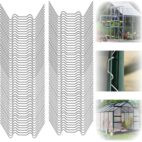 Lot de 100 pinces en acier inoxydable pour serre, résistantes aux tempêtes, pinces pour disques de serre, pince en W pour fixation de plaques creuses de serre (1/5)
