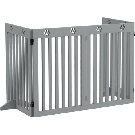 Wooden Pet Gate Foldable Freestanding Dog Safety Barrier w/ Support Feet- Grey (1/5)